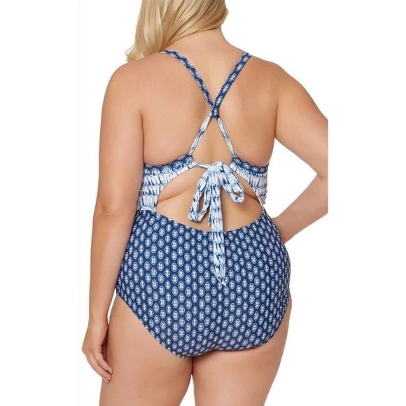 Jessica Simpson blue & white cutout BATHING suit one piece plus size 3X new!!! - Picture 2 of 6